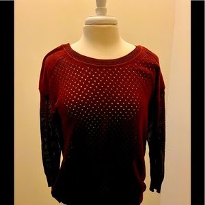 DKNY dark red waffle knit top/lightweight sweater with 3/4 sleeves